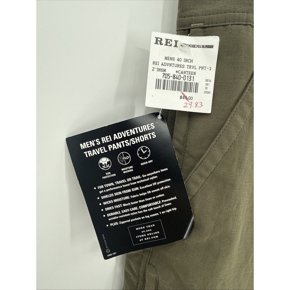 REI Mens Greenn Adventures Travel Hiking Pants Size 40x32 40+ SPF Travel Pants - Picture 4 of 9